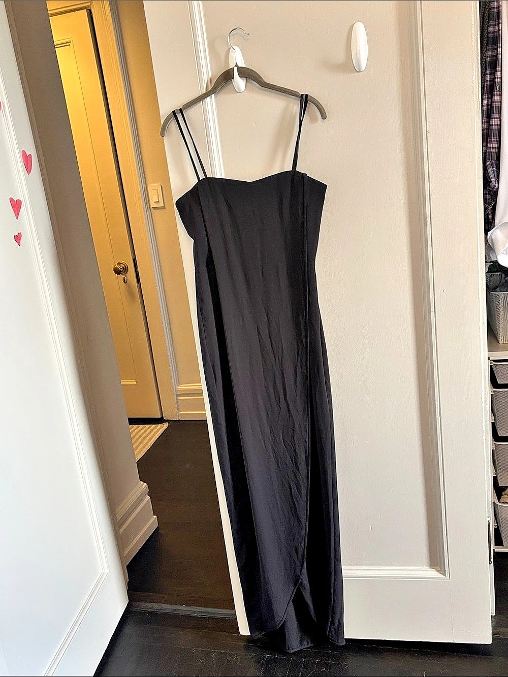 BCBGMAXAZRIA Black Maxi sweetheart strapless Dress, front subtle slit